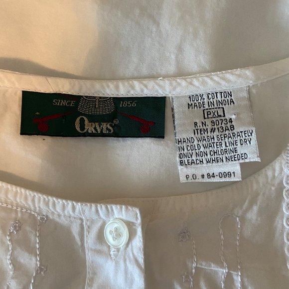 Orvis Women's White Button Up Top Size Petite XL Cotton Embroidered Boxy - Picture 8 of 8